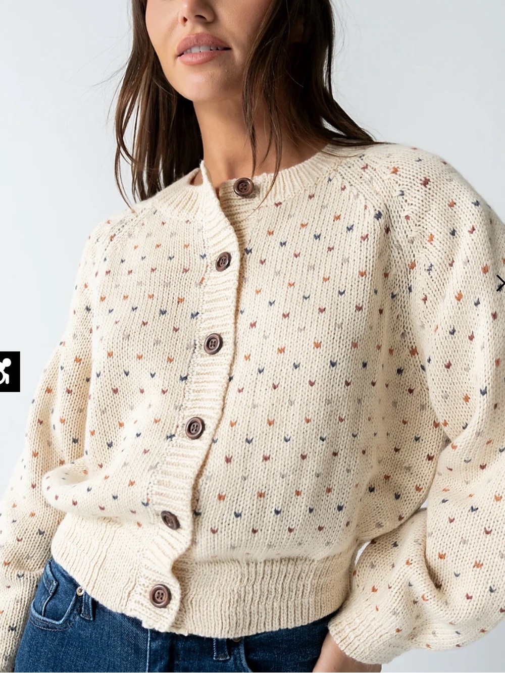 Neuflora heart Cream Speckled Button-Front Knit Cardigan medium